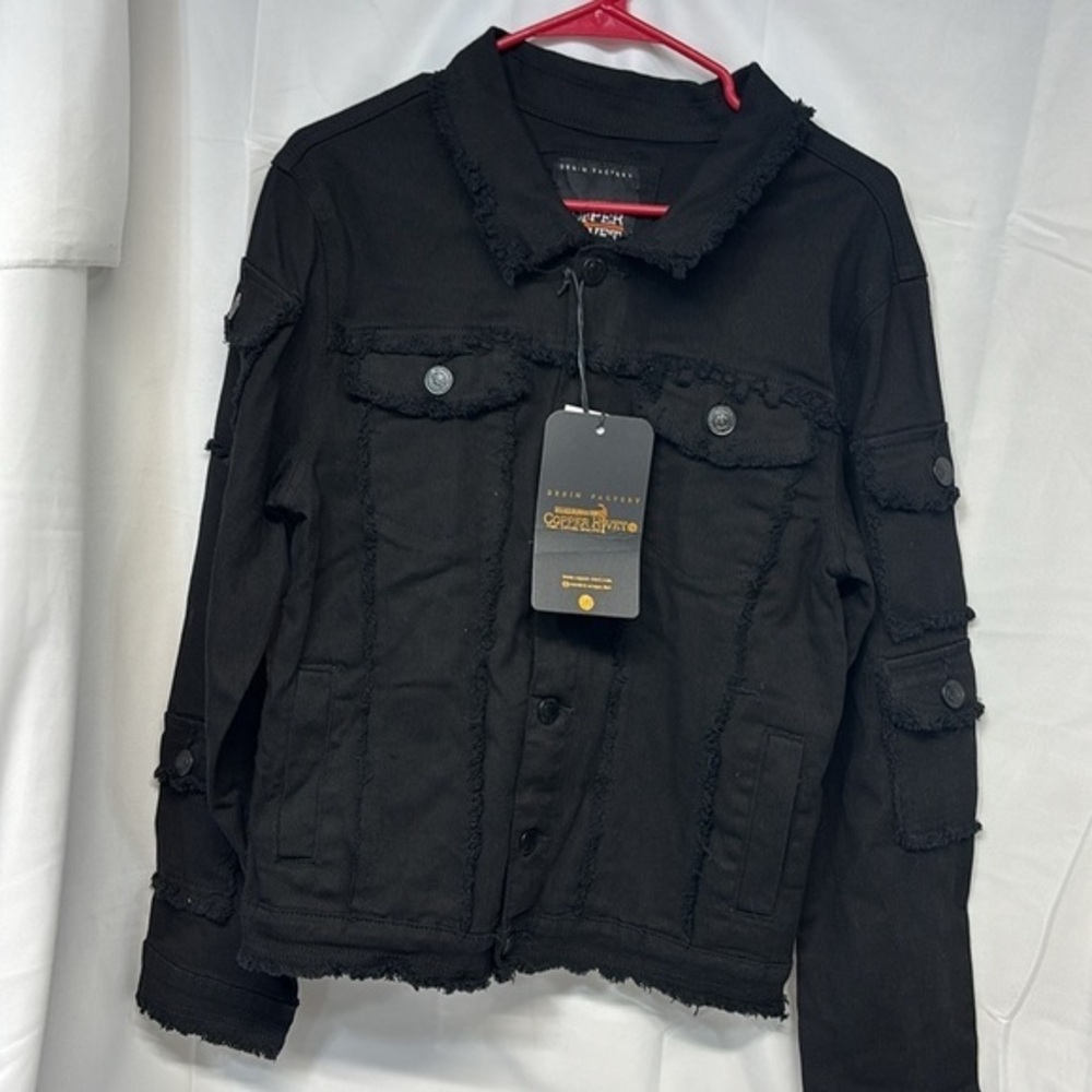 Copper Rivet Denim Factory frayed Black Denim pocket Jacket
